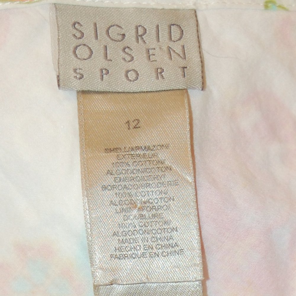 Sigrid Olson Sport 100% Cotton White/Blue/Green/Pink Flowered Skirt Size 12 - Picture 6 of 8